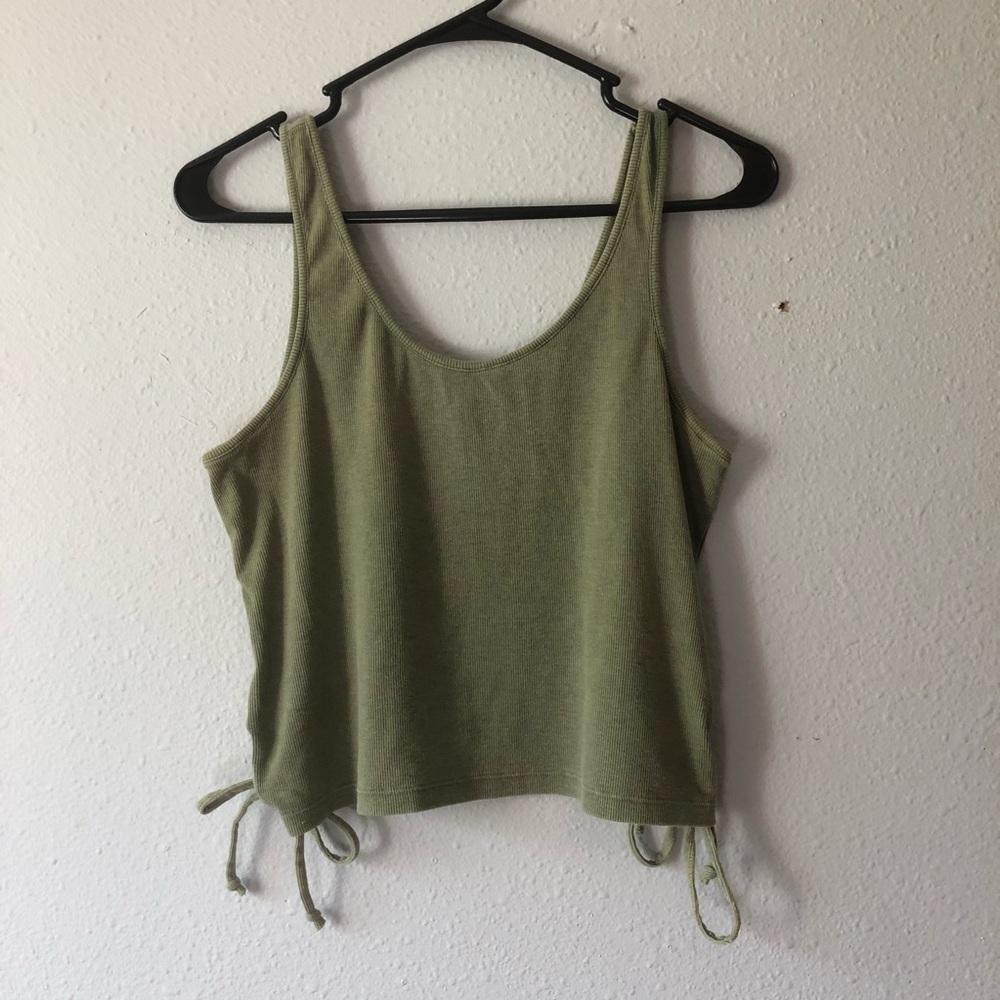 Green Lace-up Crop Tank Top